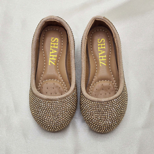 SHAHZ Kids Party Shoes-01 – Gold Sparkle Ballerina Flats for Girls with Cushioned Insole