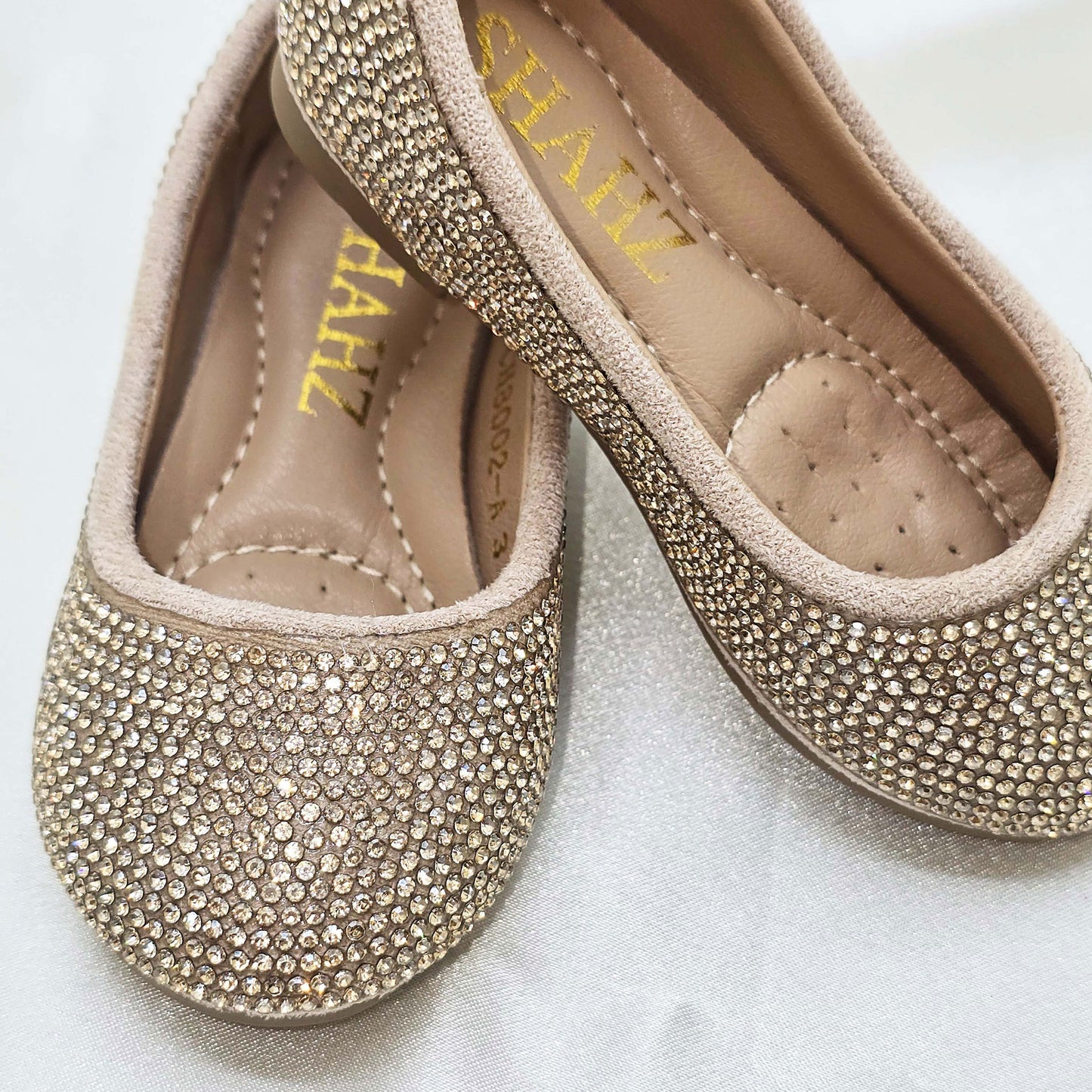 SHAHZ Kids Party Shoes-01 – Gold Sparkle Ballerina Flats for Girls with Cushioned Insole