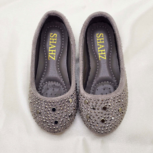 SHAHZ Kids Shoes-03 Grey – Girls’ Sparkly Ballerina Flats with Studs & Cushion Insole