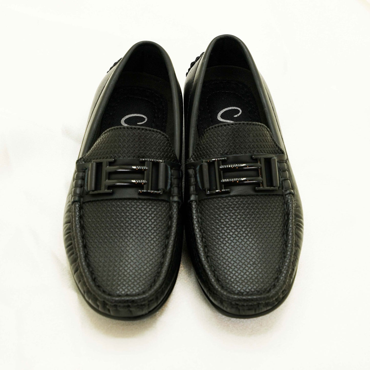 SHAHZ Kids Shoes-02 Black – Boys’ Slip-On Loafers with Textured Finish & Buckle Detail