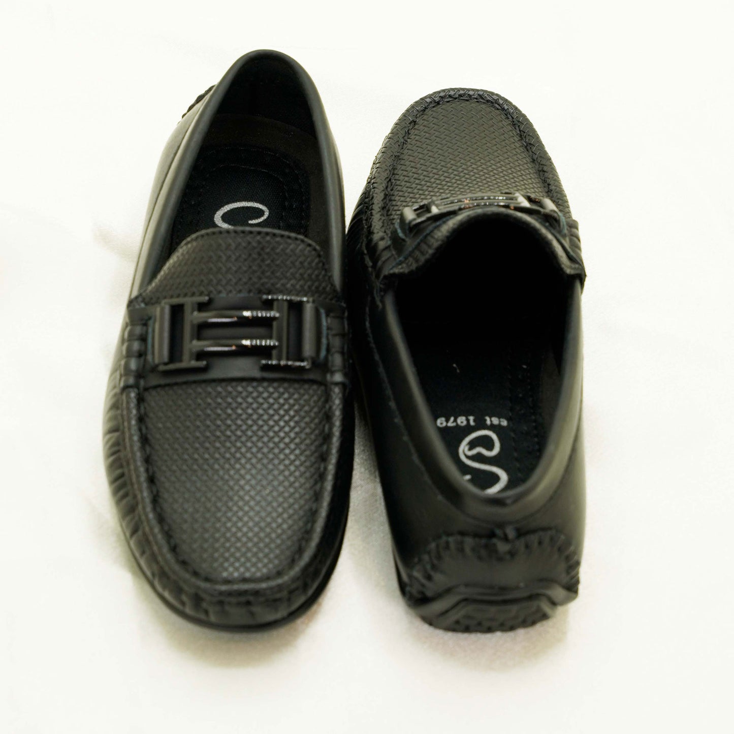 SHAHZ Kids Shoes-02 Black – Boys’ Slip-On Loafers with Textured Finish & Buckle Detail