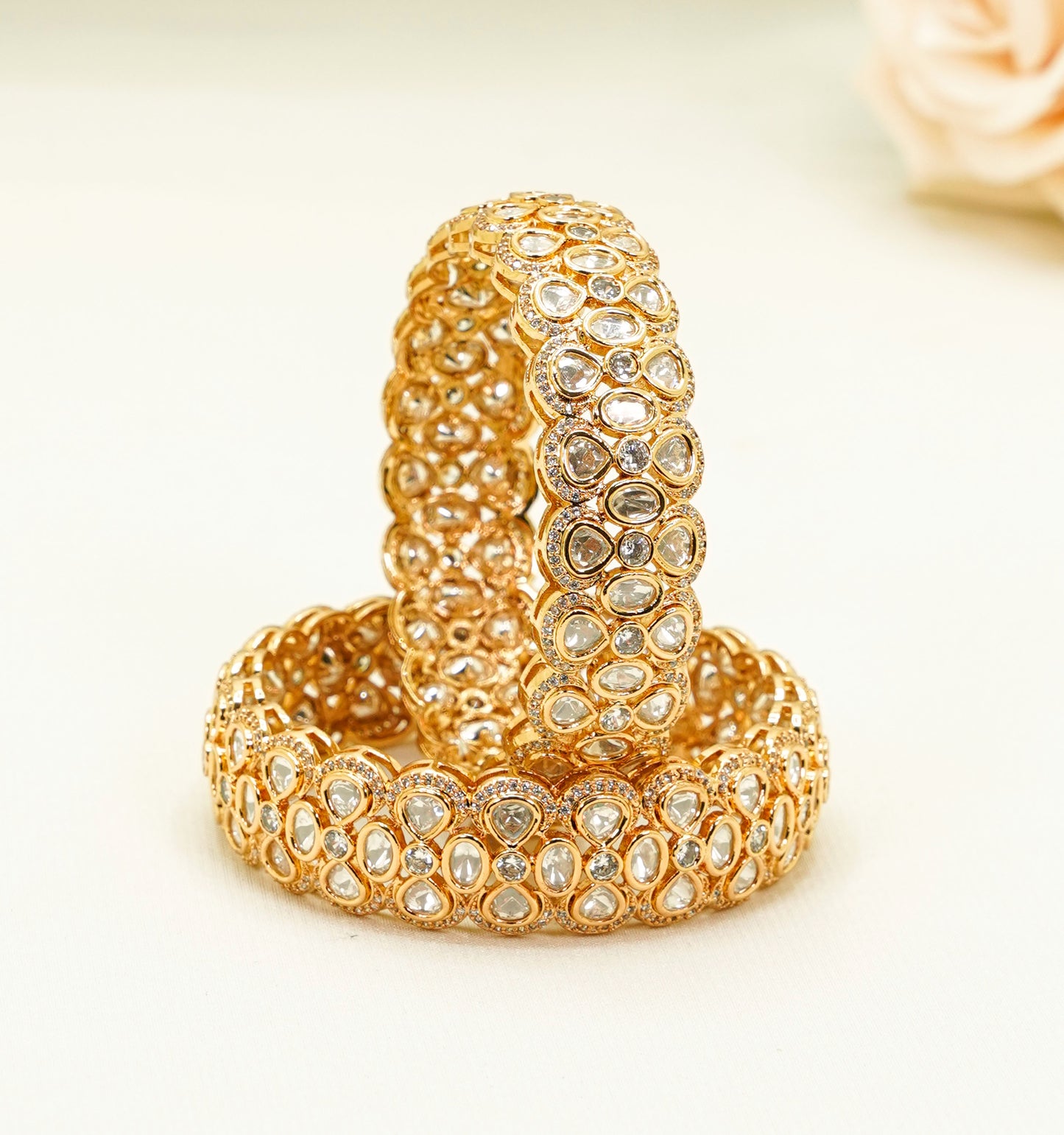 Zoha Gold Plated Kundan Bangles – Traditional Kundan – Elegant Partywear Bangle Set