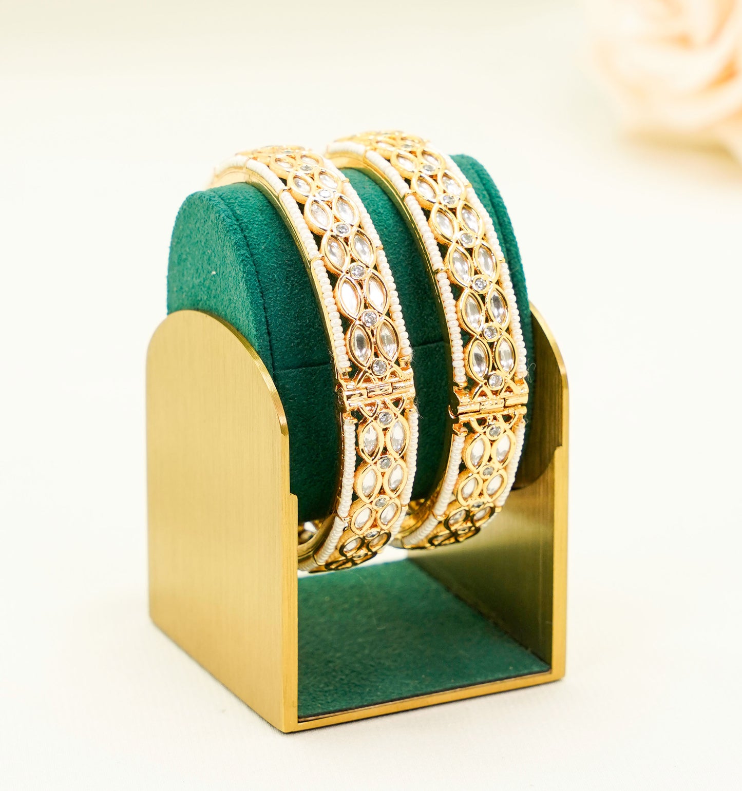 Zeeba Gold Plated Bangles – Traditional Kundan – Elegant Partywear Bangle Set