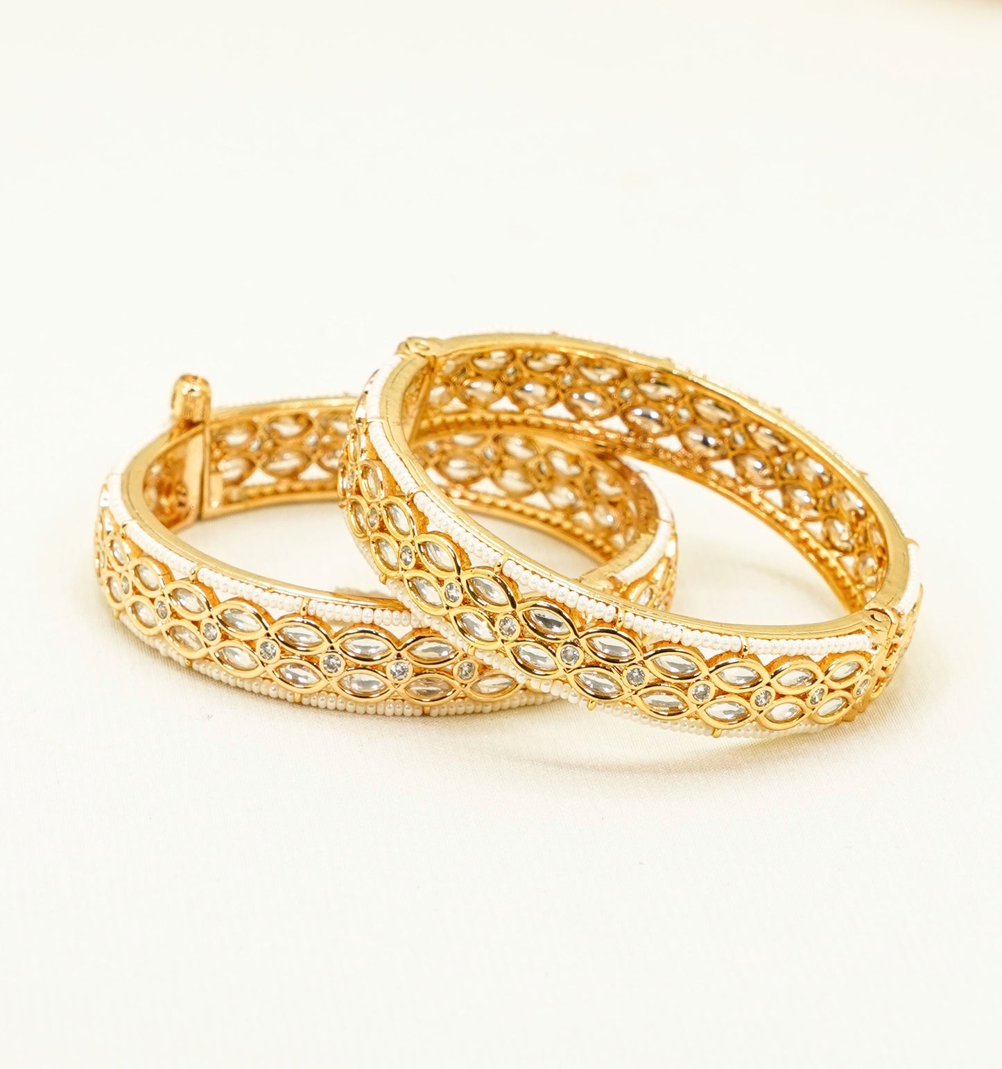 Zeeba Gold Plated Bangles – Traditional Kundan – Elegant Partywear Bangle Set