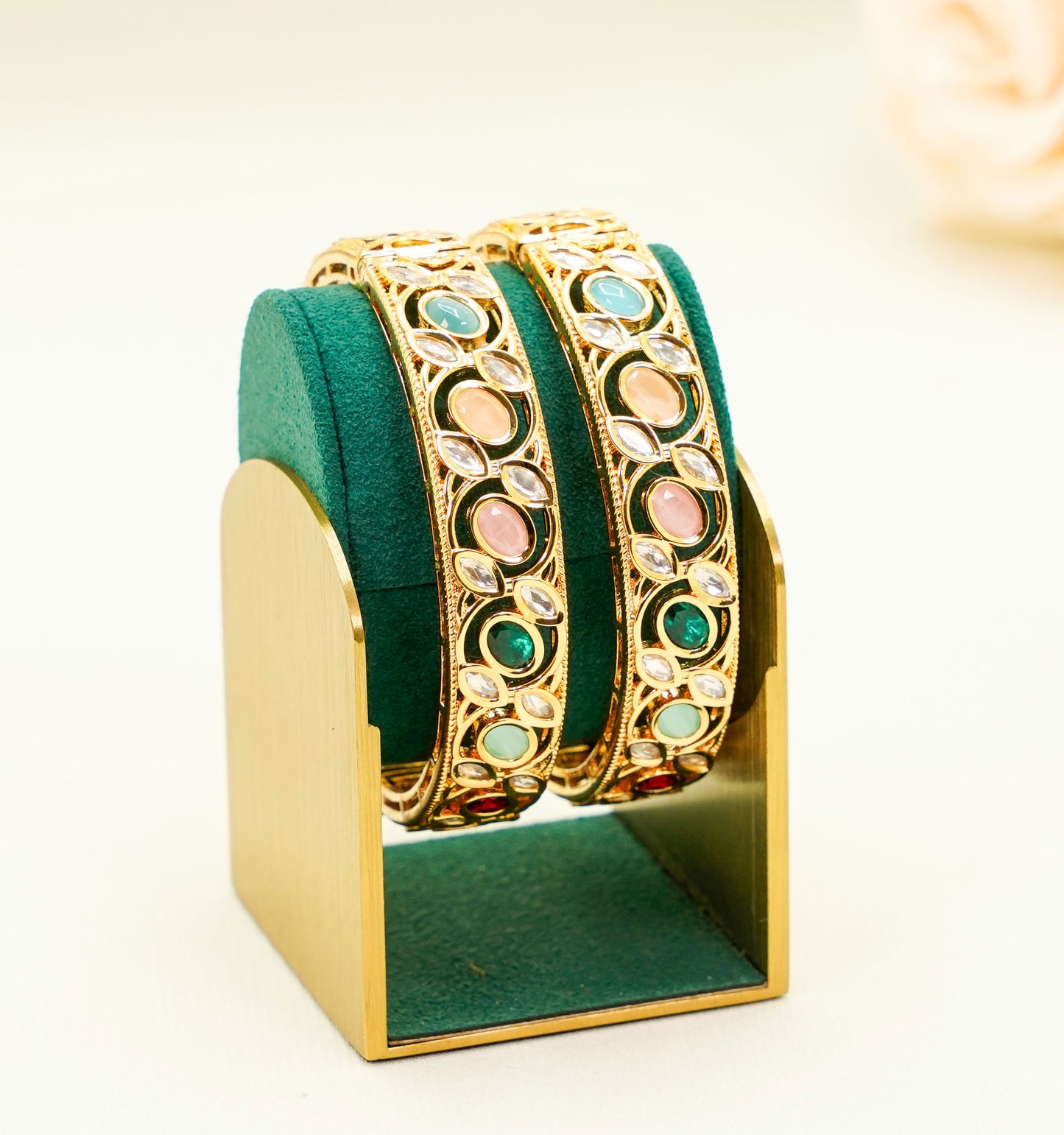Multi-Colour Gold Plated Kundan Bangles – Traditional Kundan – Elegant Partywear Bangle Set