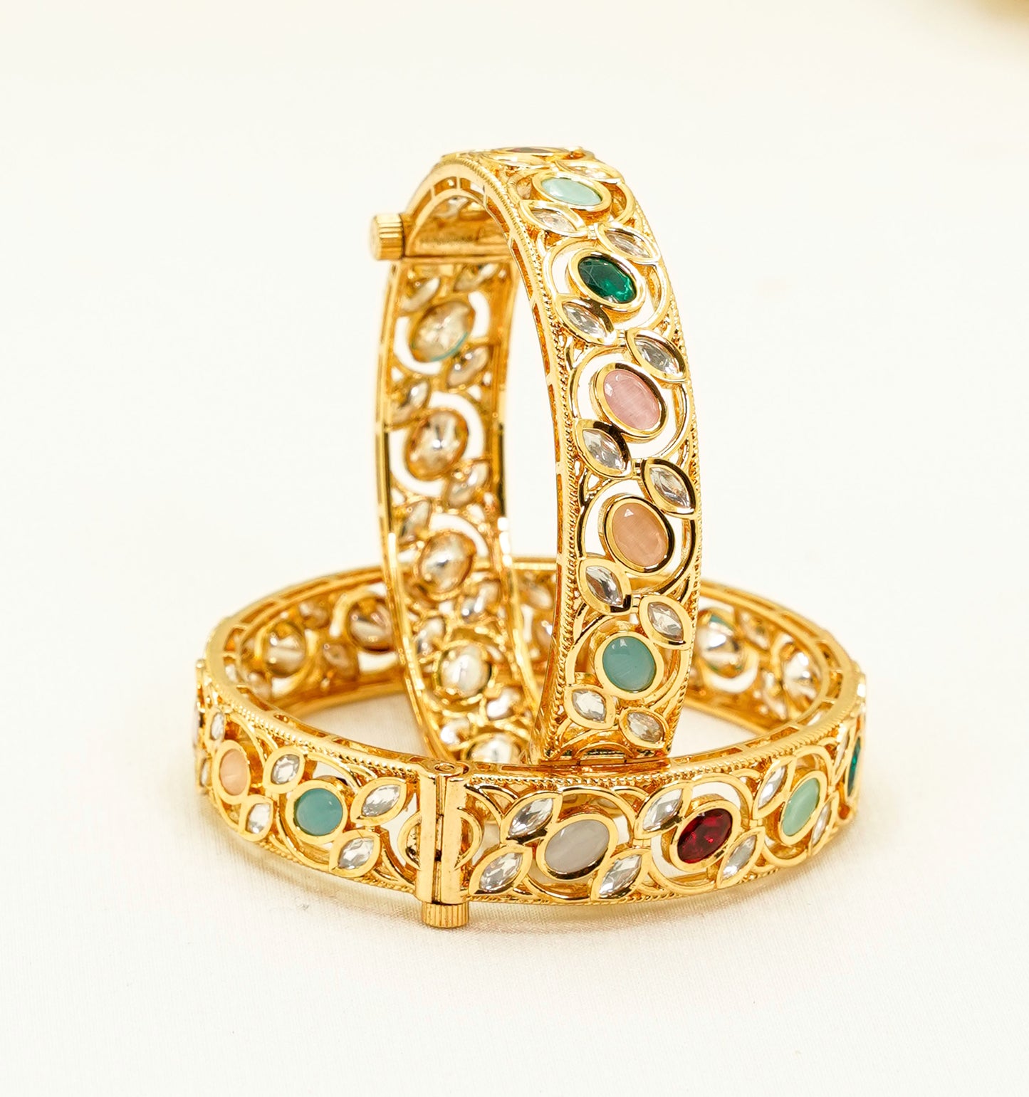 Multi-Colour Gold Plated Kundan Bangles – Traditional Kundan – Elegant Partywear Bangle Set
