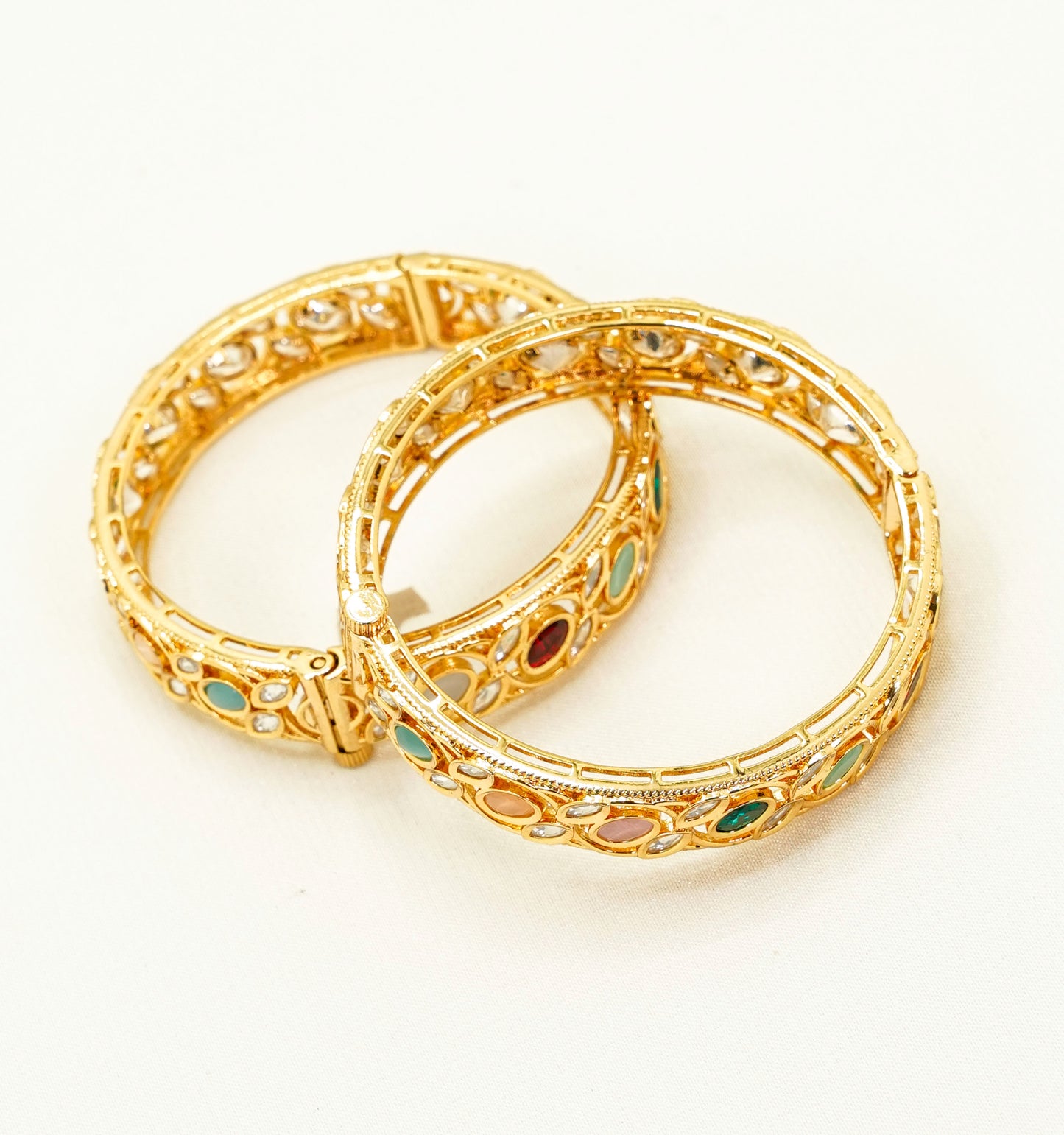 Multi-Colour Gold Plated Kundan Bangles – Traditional Kundan – Elegant Partywear Bangle Set