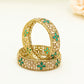 Gold Bridal Bangles with Green Stones – Traditional Kundan – Elegant Partywear Bangle Set