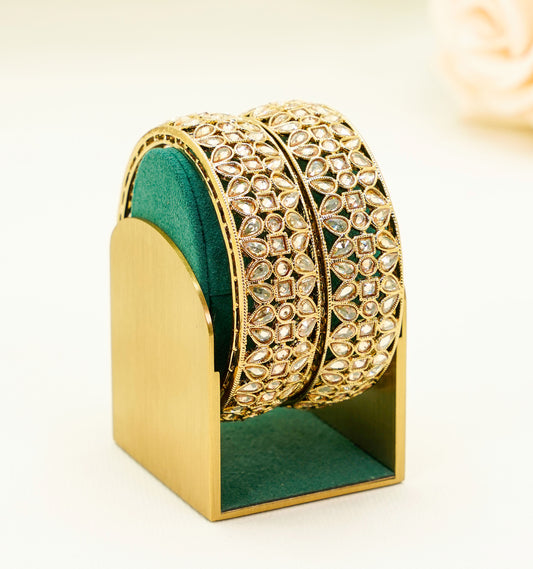Gold Bridal Bangles with Gold Stones – Traditional Kundan – Elegant Partywear Bangle Set