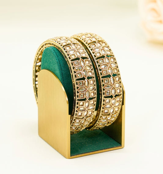 Gold Bridal Bangles with Gold Stones – Traditional Kundan – Elegant Partywear Bangle Set