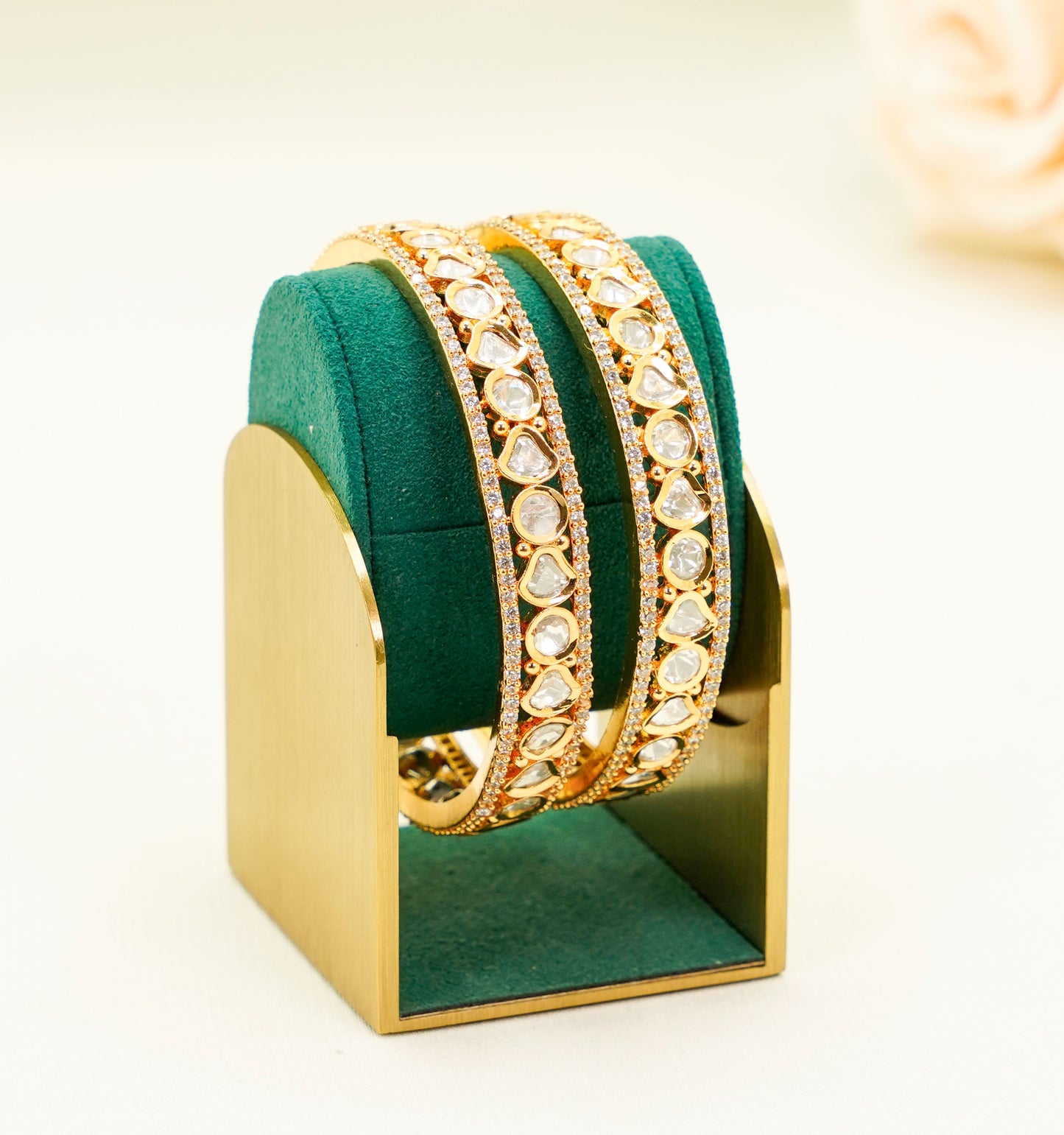 Gold Plated Kundan Bangles with Stones – Traditional Kundan – Elegant Partywear Bangle Set