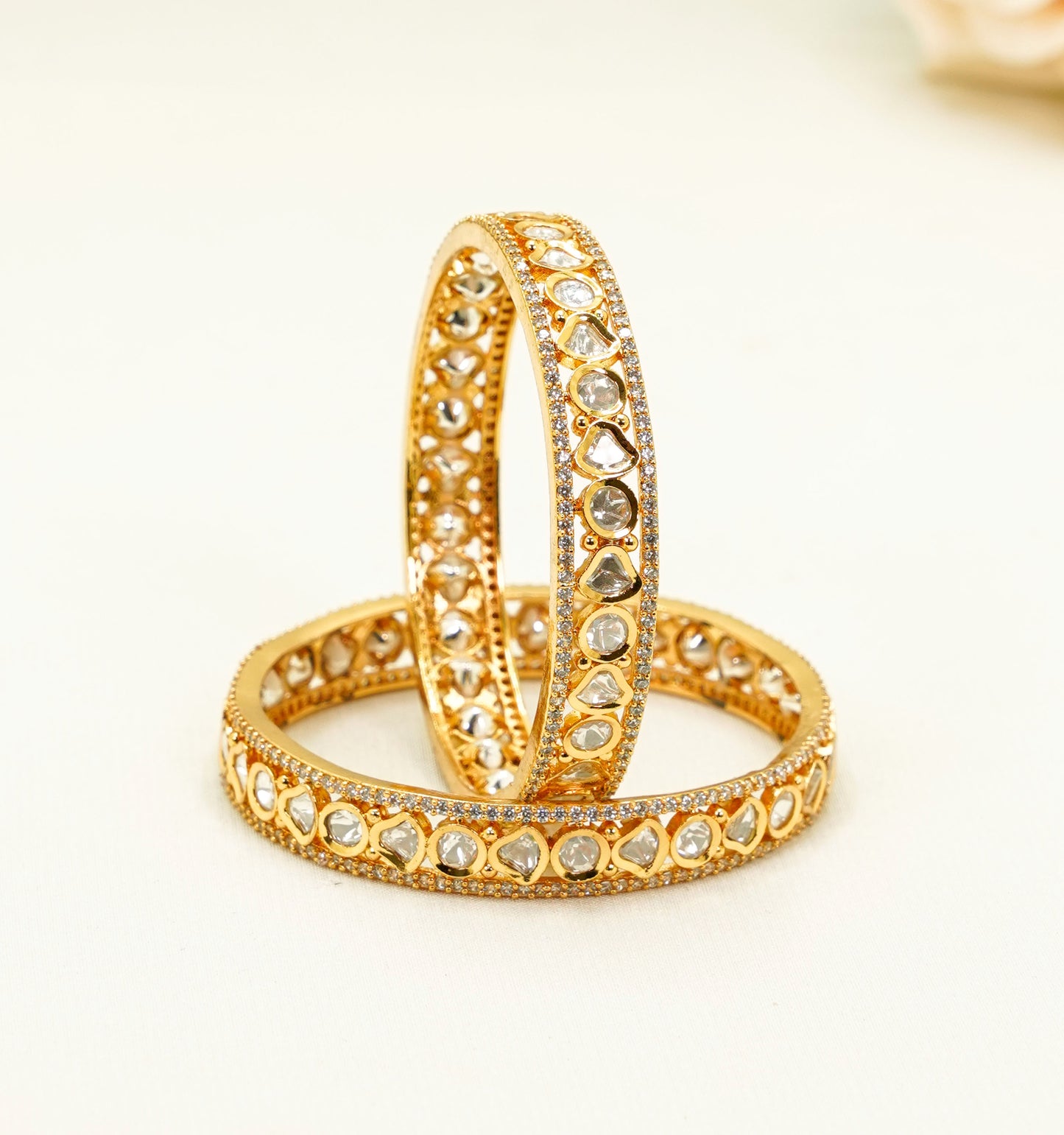 Gold Plated Kundan Bangles with Stones – Traditional Kundan – Elegant Partywear Bangle Set