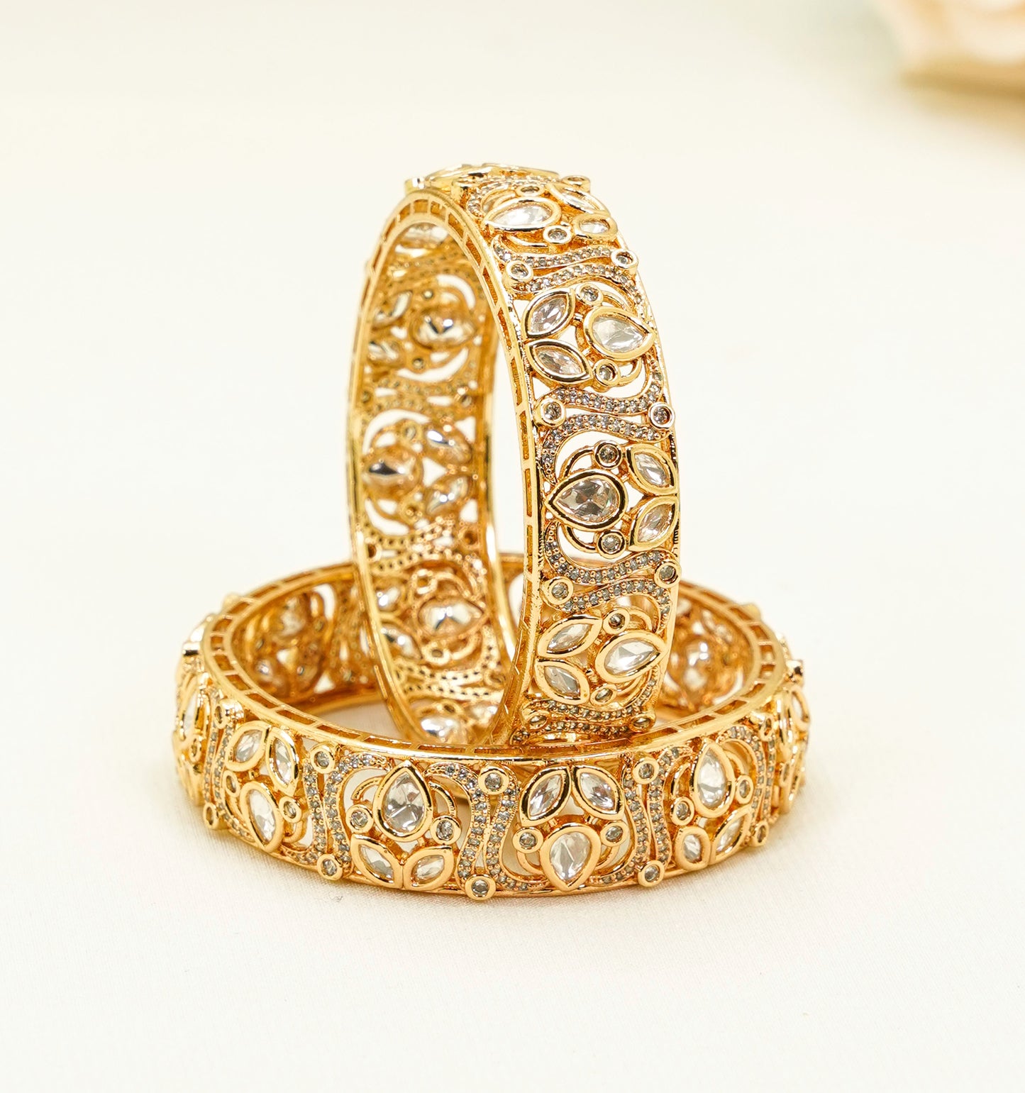 Gold Plated Kundan Bangles – Traditional Kundan – Elegant Partywear Bangle Set