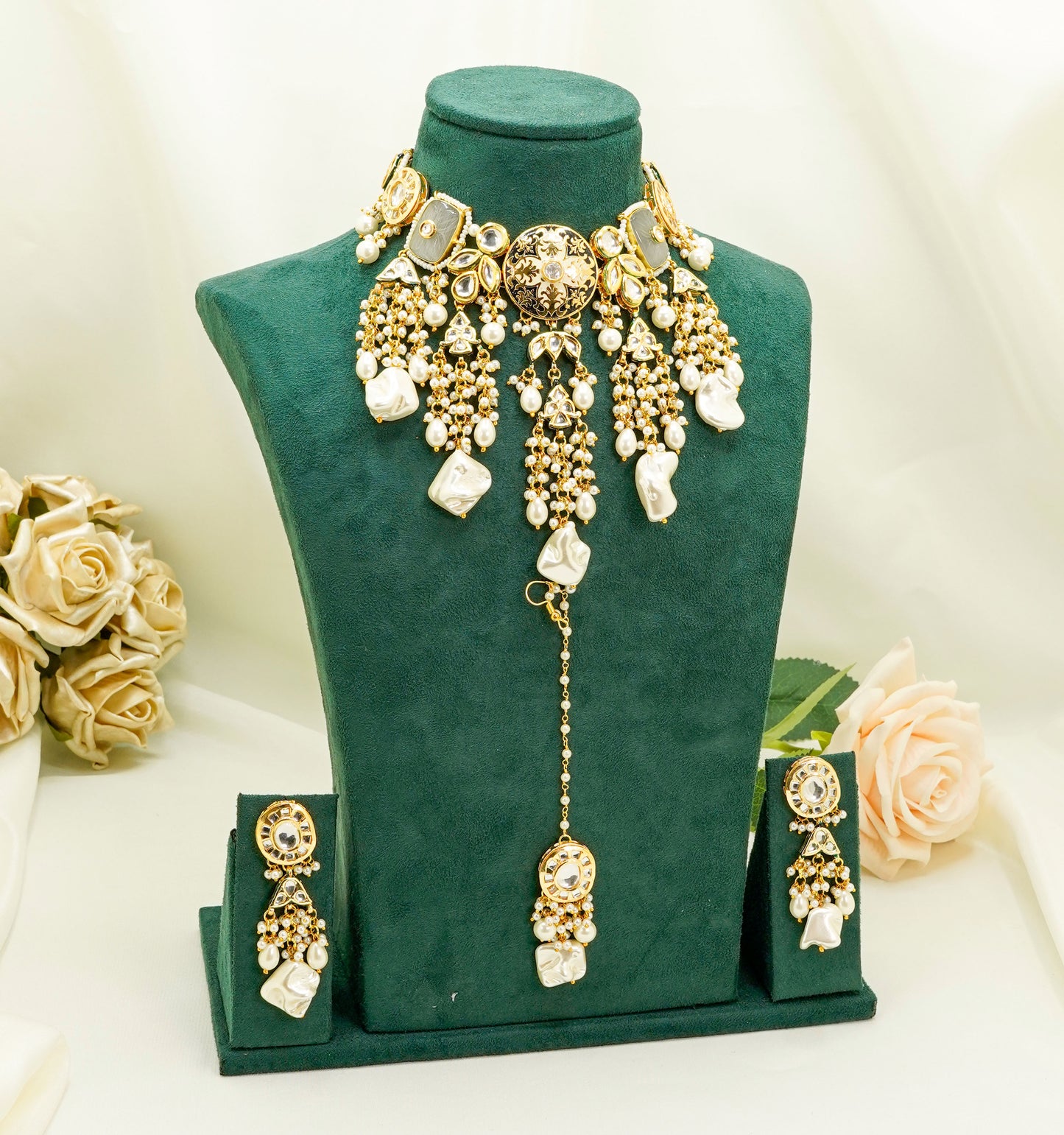 White/Gold Kundan Set  – Kundan Jewellery Necklace Set