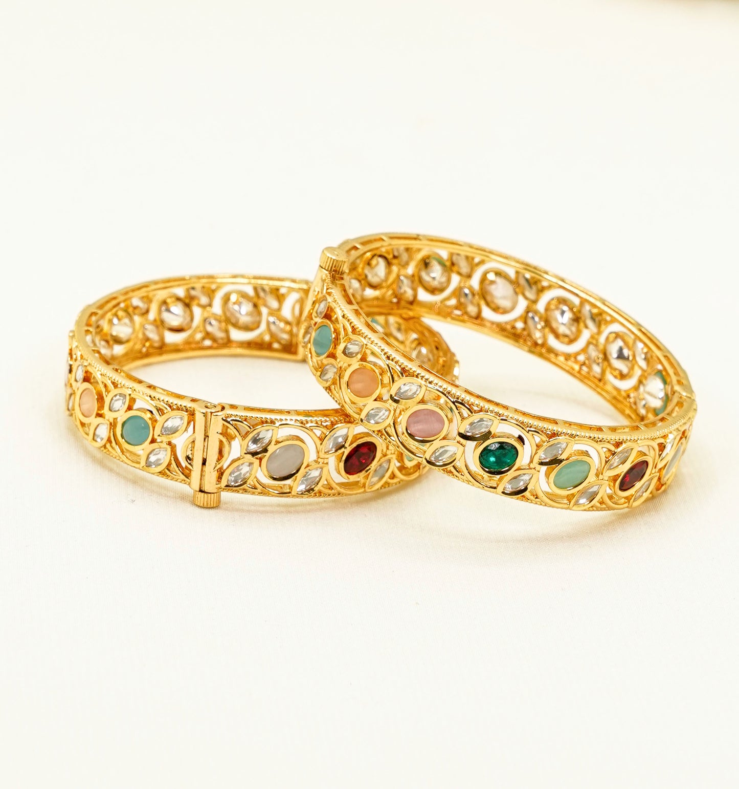 Multi-Colour Gold Plated Kundan Bangles – Traditional Kundan – Elegant Partywear Bangle Set
