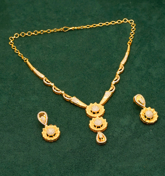 Flower Gold Plated Necklace Set - Jewellery Necklace Set