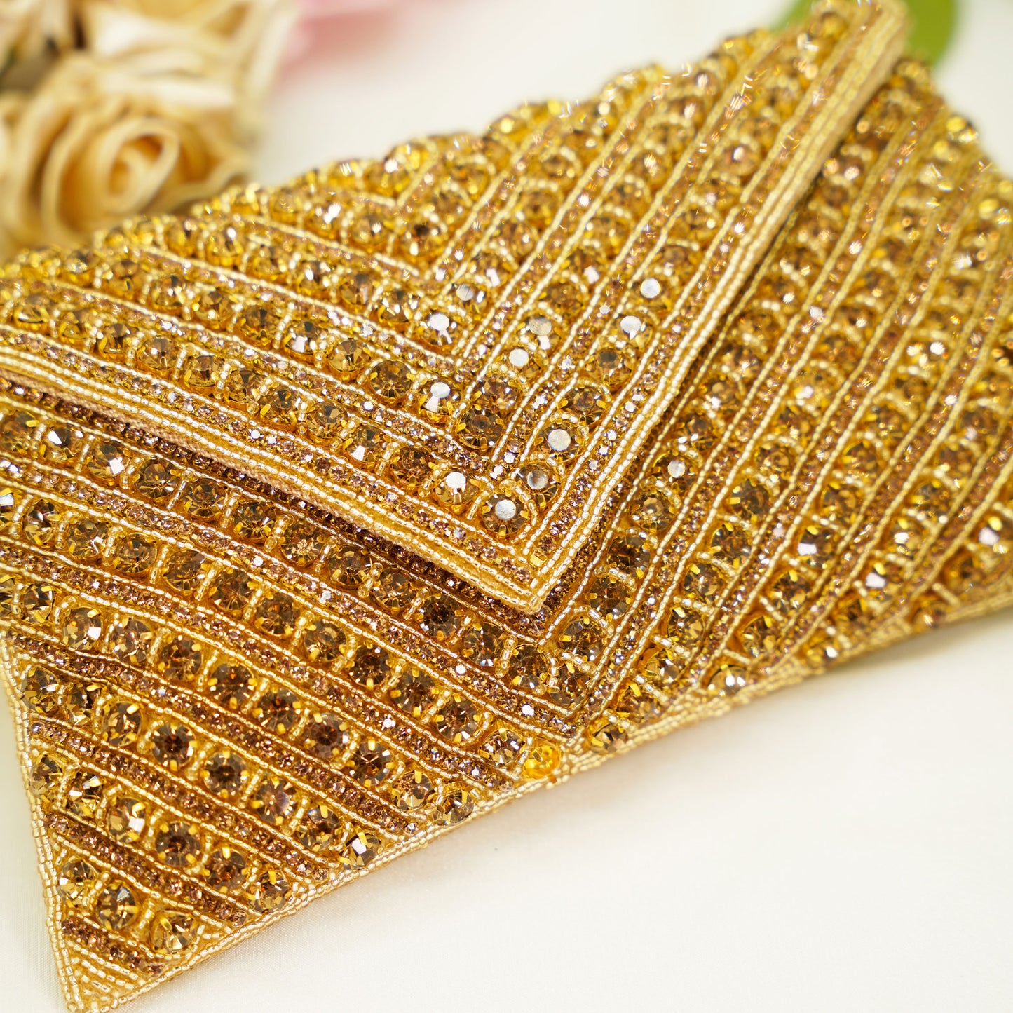 Golden Crystal Beaded Party Clutch – Envelope Style