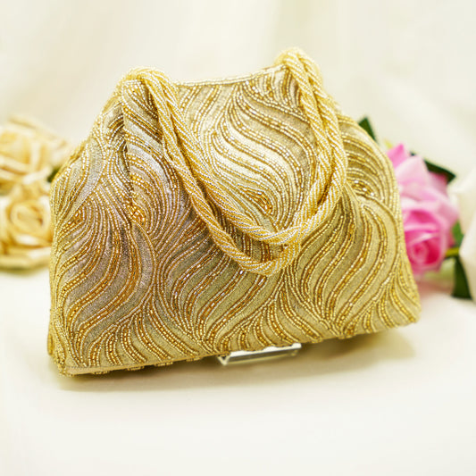 Golden Wave Beaded Handbag – Soft Shell Party Purse