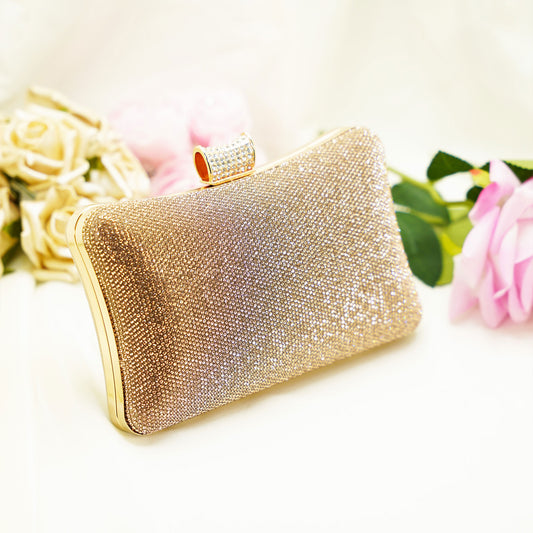 Gold Crystal Box Clutch – Sparkling Evening Purse