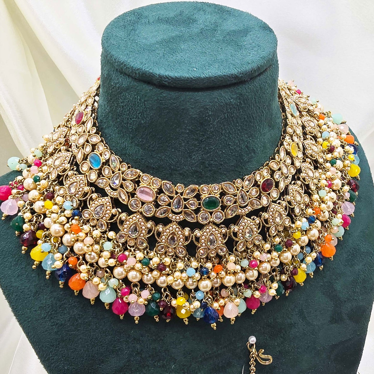 Multicolour Partywear Jewellery Set with Embroidered Bag – Modest  Fashion for Eid, Nikah & Special Events