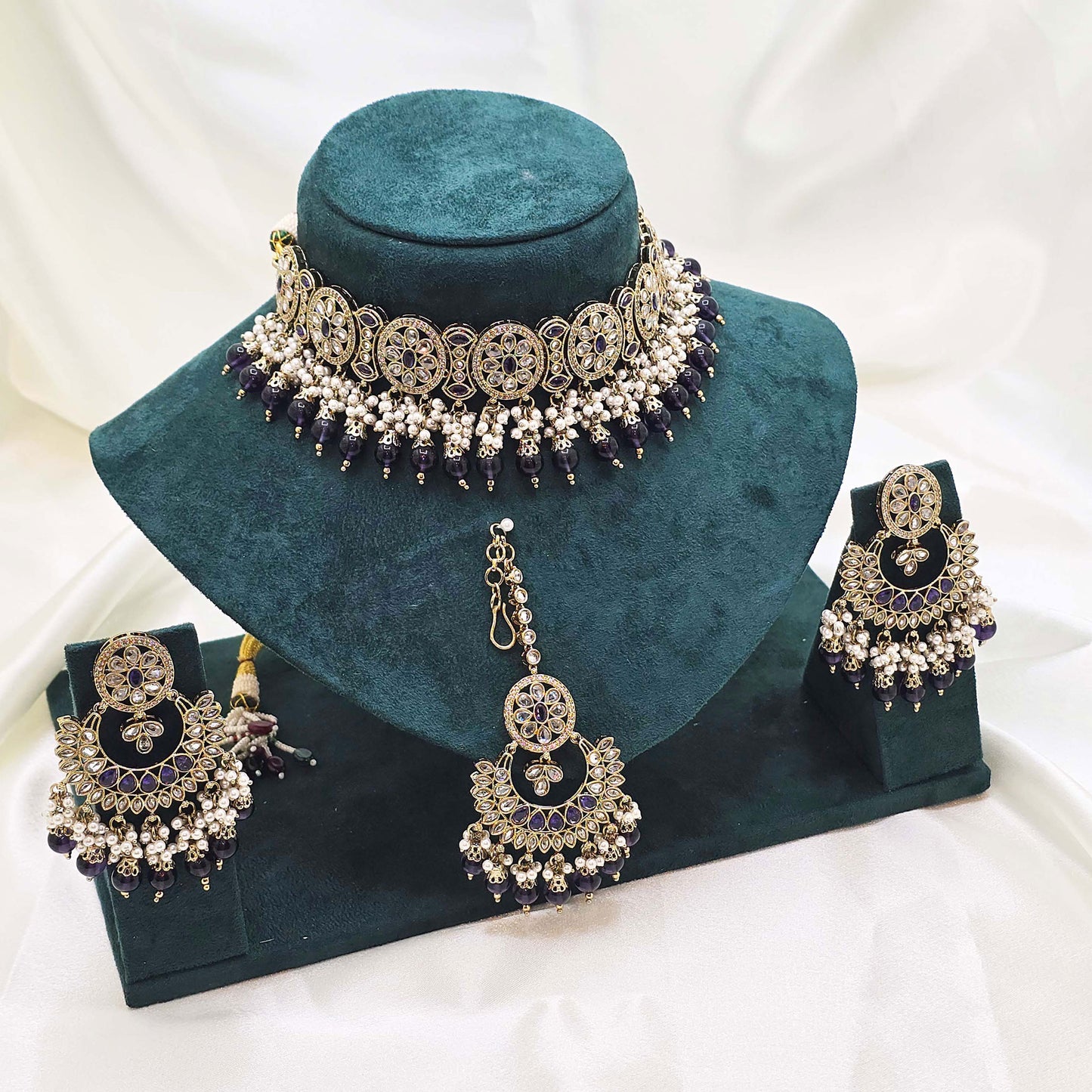 Navy Blue & Pearl Choker Jewellery Set – Modest  Occasion Wear for Nikah, Eid or Walima