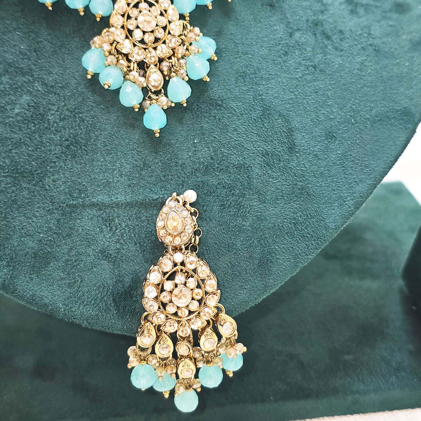 Aqua Blue Choker Jewellery Set – Modest  Partywear with Earrings and Tikka.
