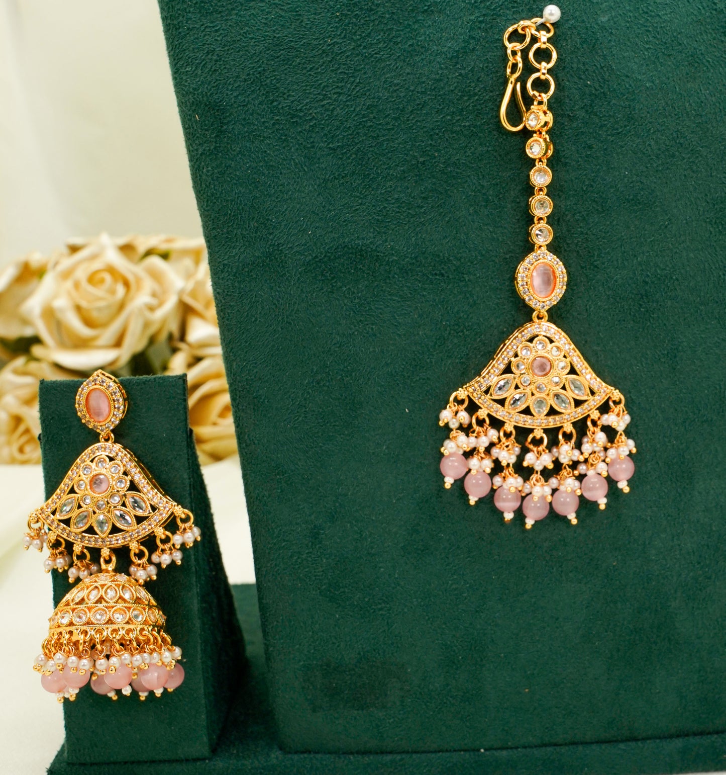 Light Pink Party Set - Choker Jewellery Set – Mehndi Necklace Set with Earrings and Tikka