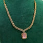 Soft Pink Elegant Catrine & Halo Necklace and Earrings Set