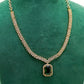 Green Elegant Catrine & Halo Necklace and Earrings Set