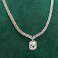 Clear White Elegant Catrine & Halo Necklace and Earrings Set