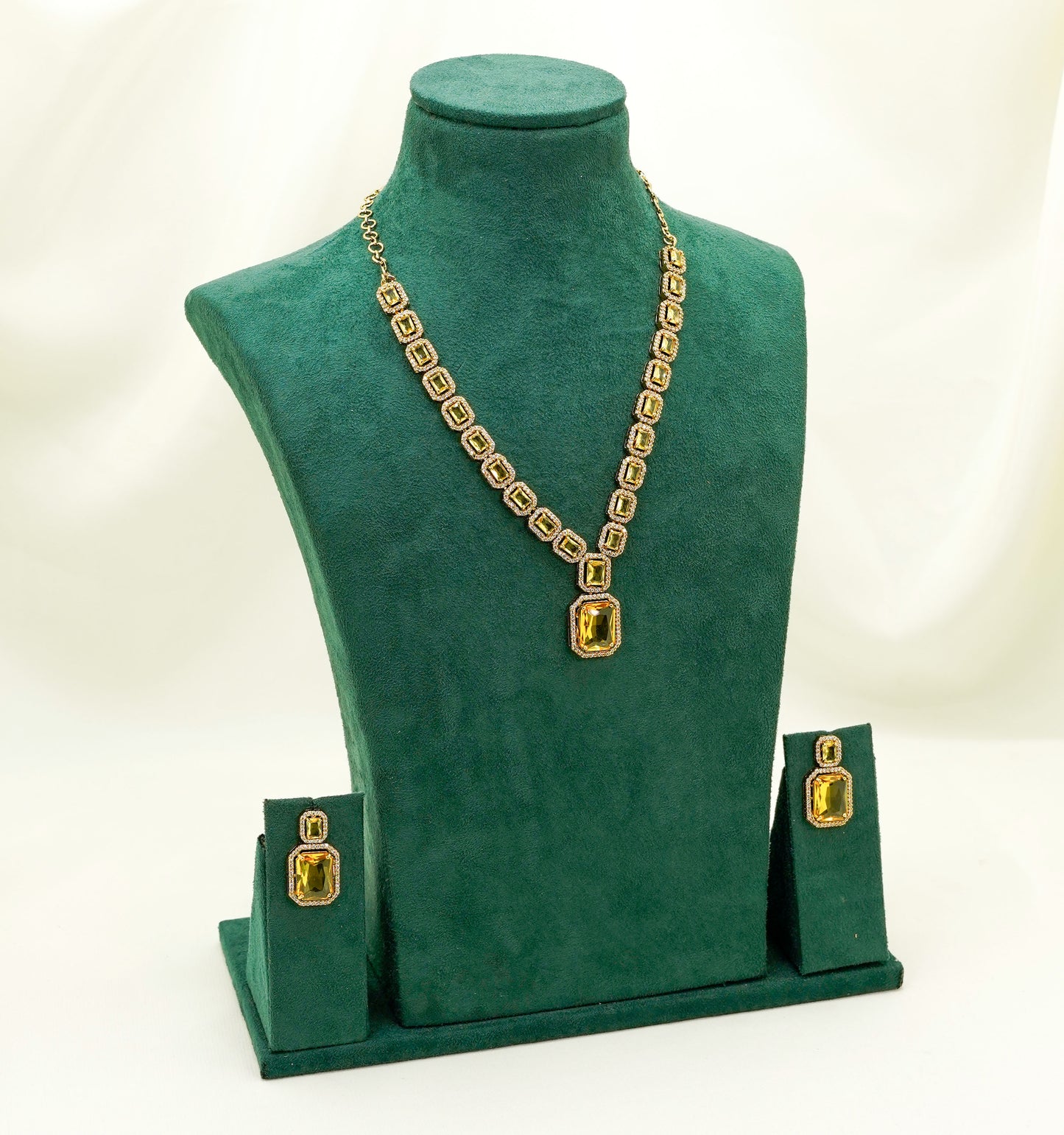 Yellow Elegant Catrine & Halo Necklace and Earrings Set