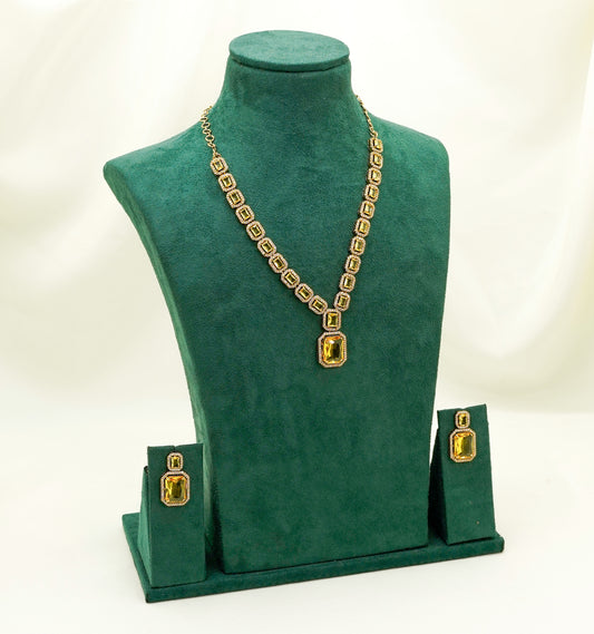 Yellow Elegant Catrine & Halo Necklace and Earrings Set