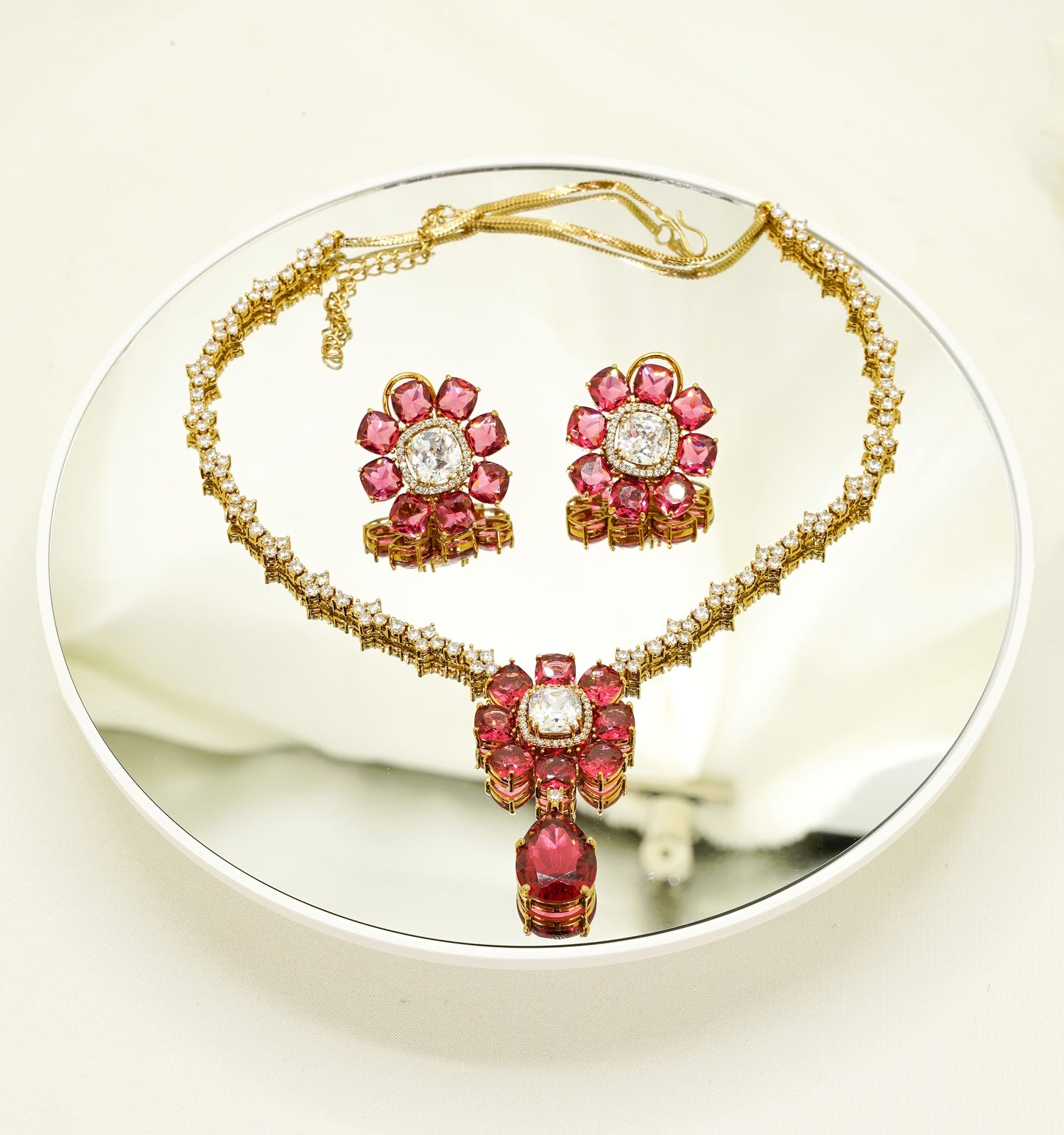 Ruby Red Party Set - American Stone Jewellery Set – Necklace Set with Earrings