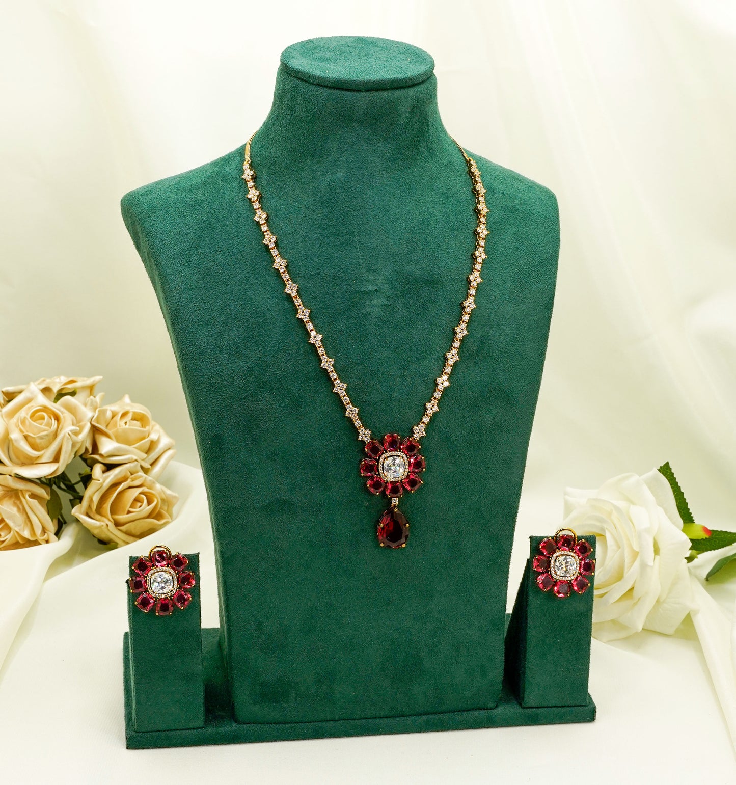 Ruby Red Party Set - American Stone Jewellery Set – Necklace Set with Earrings