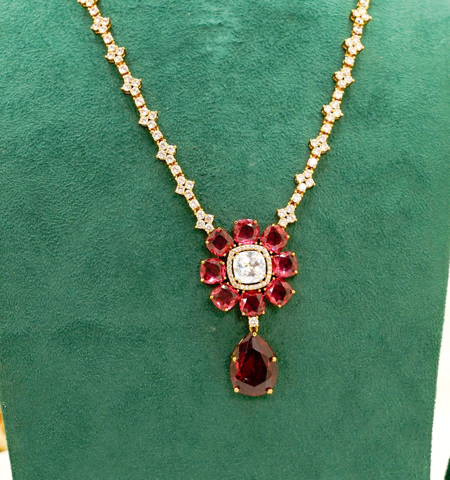 Ruby Red Party Set - American Stone Jewellery Set – Necklace Set with Earrings