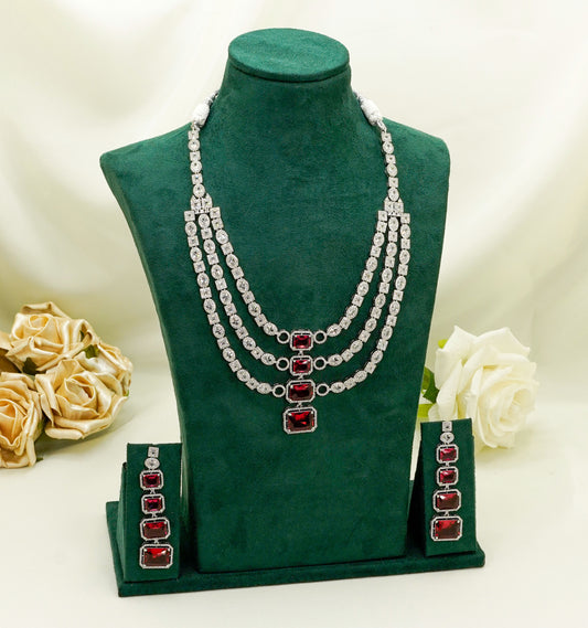Red/Silver Party Set - American Stone Jewellery Set – Necklace Set with Earrings
