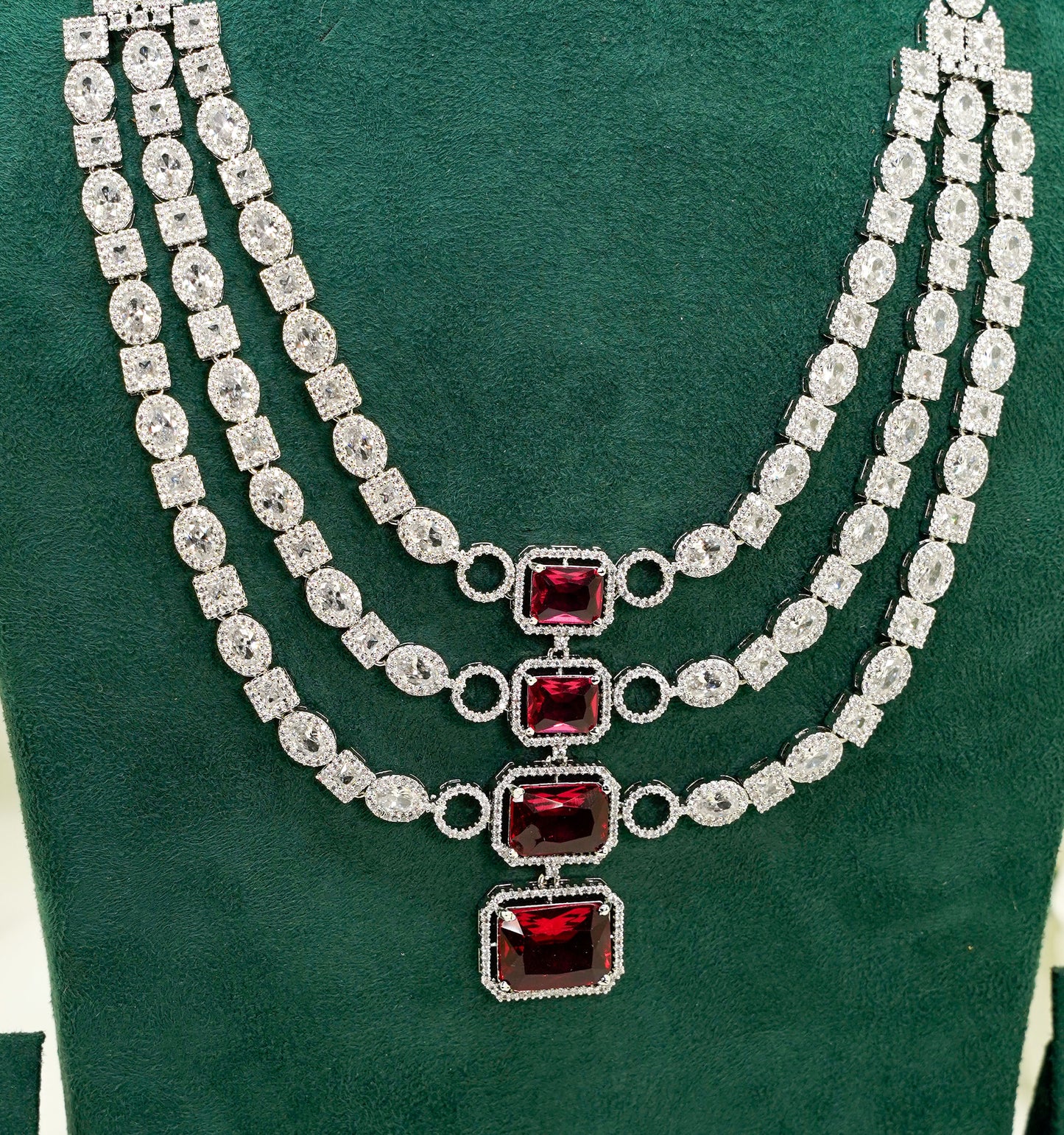 Red/Silver Party Set - American Stone Jewellery Set – Necklace Set with Earrings