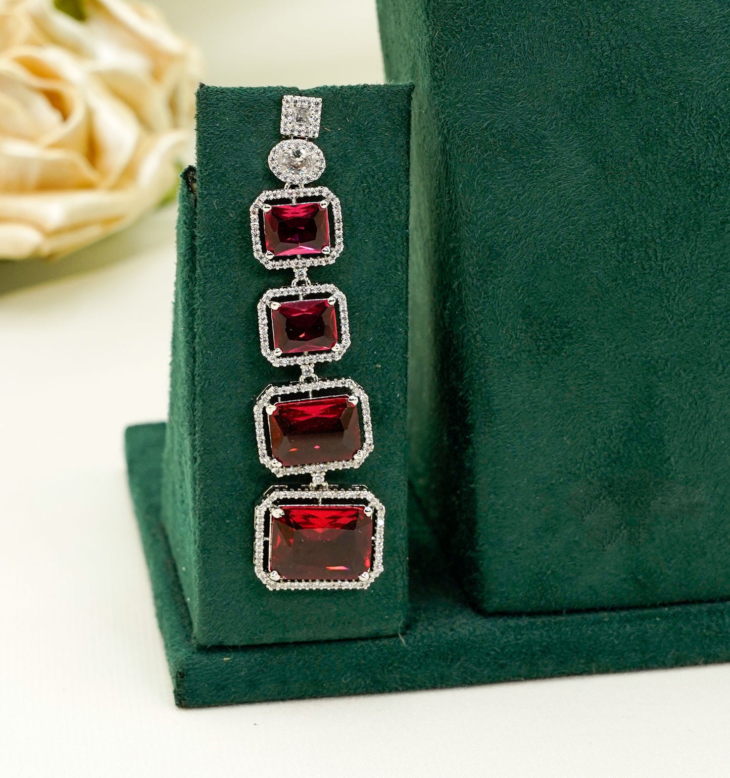 Red/Silver Party Set - American Stone Jewellery Set – Necklace Set with Earrings