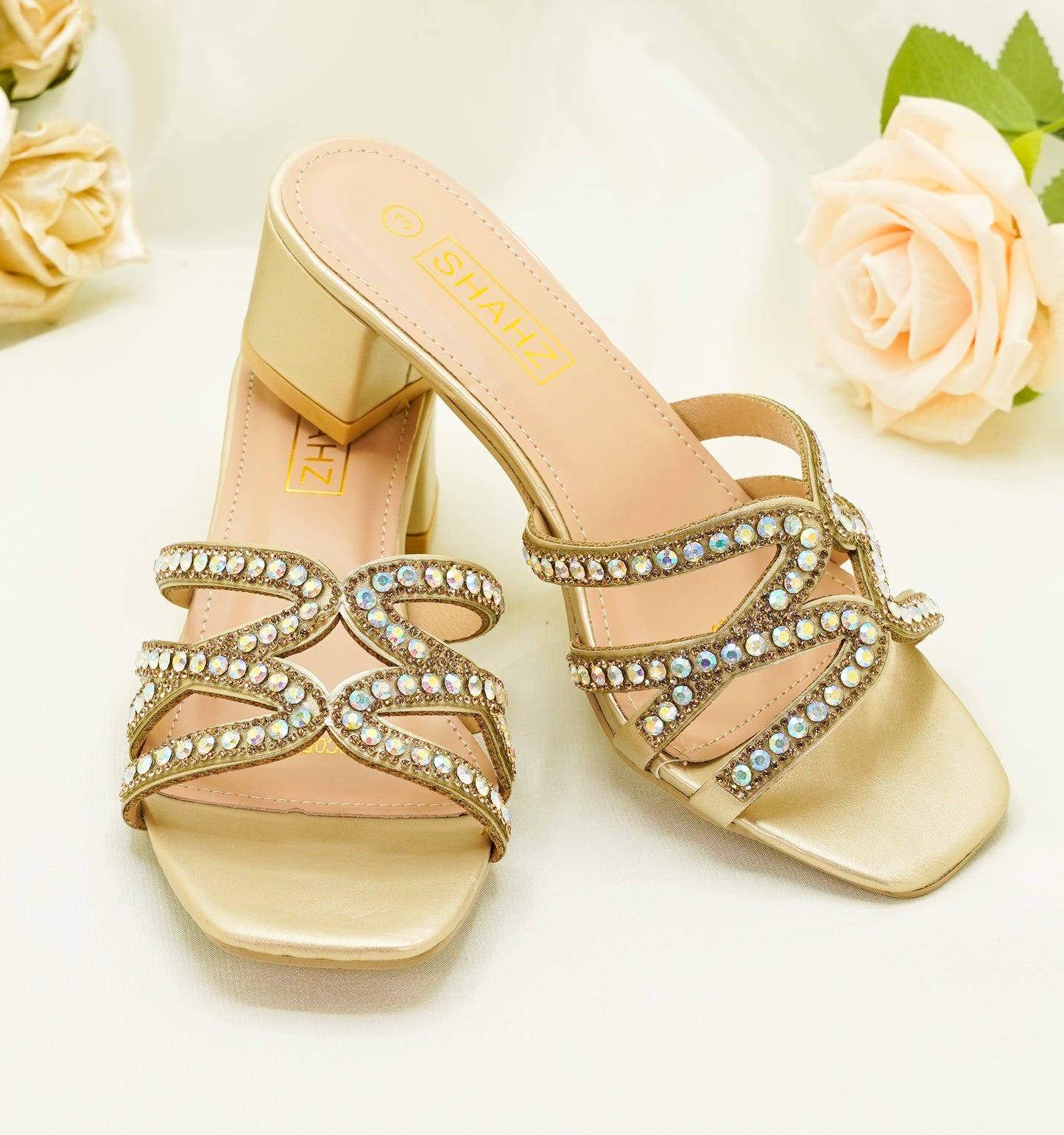 Party Heels – Crystal-Embellished Block Sandals for Weddings, Receptions & Formal Wear - CC05