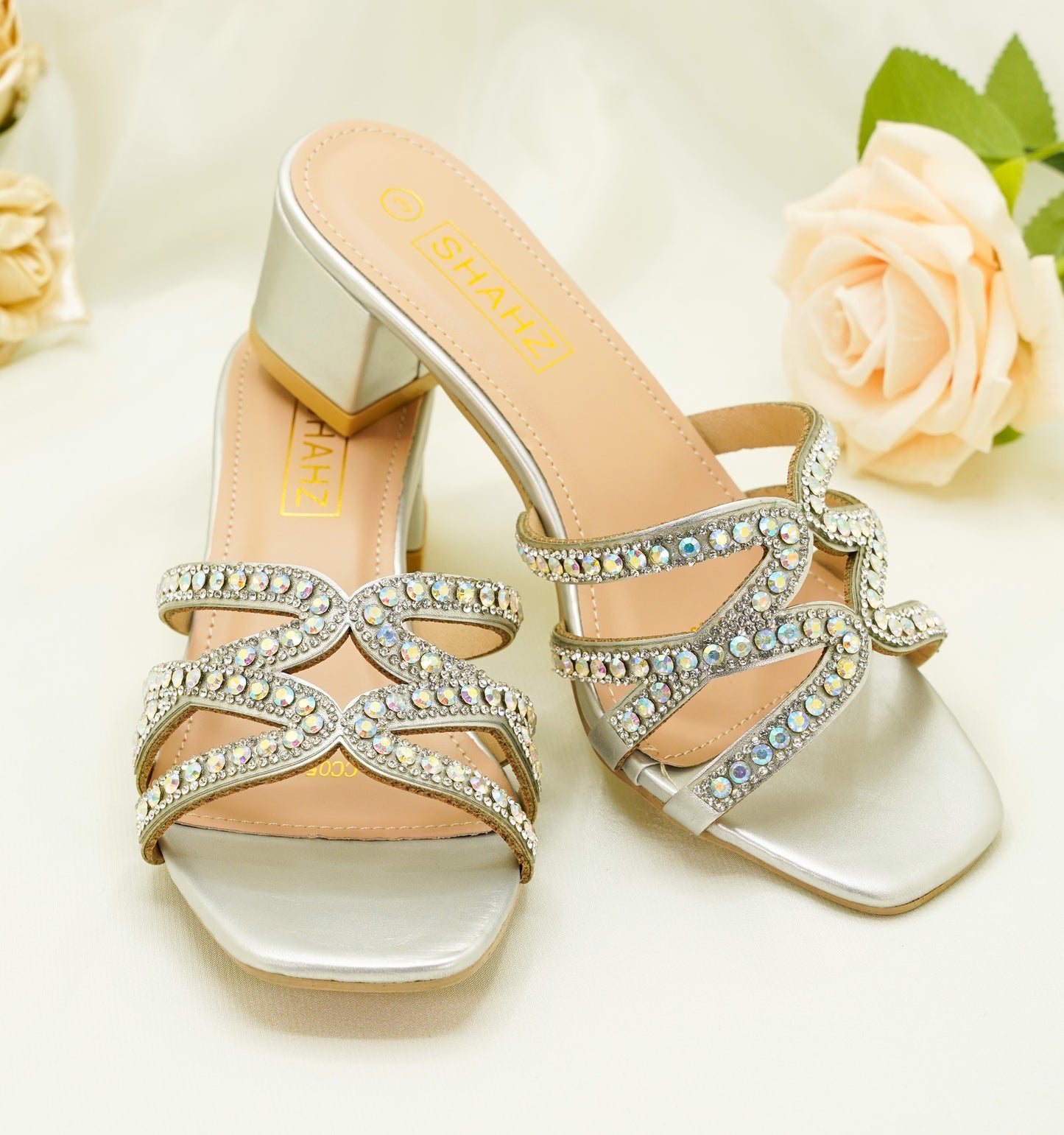 Party Heels – Crystal-Embellished Block Sandals for Weddings, Receptions & Formal Wear - CC05