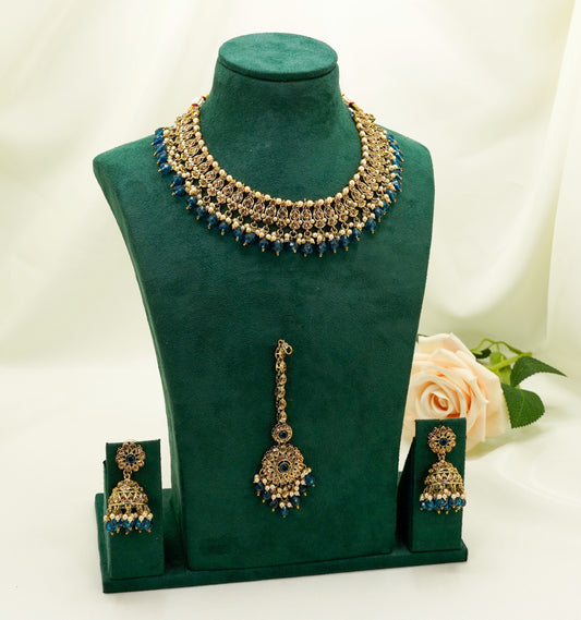 Blue Gold Party Set  – Elegant Party Jewellery Set