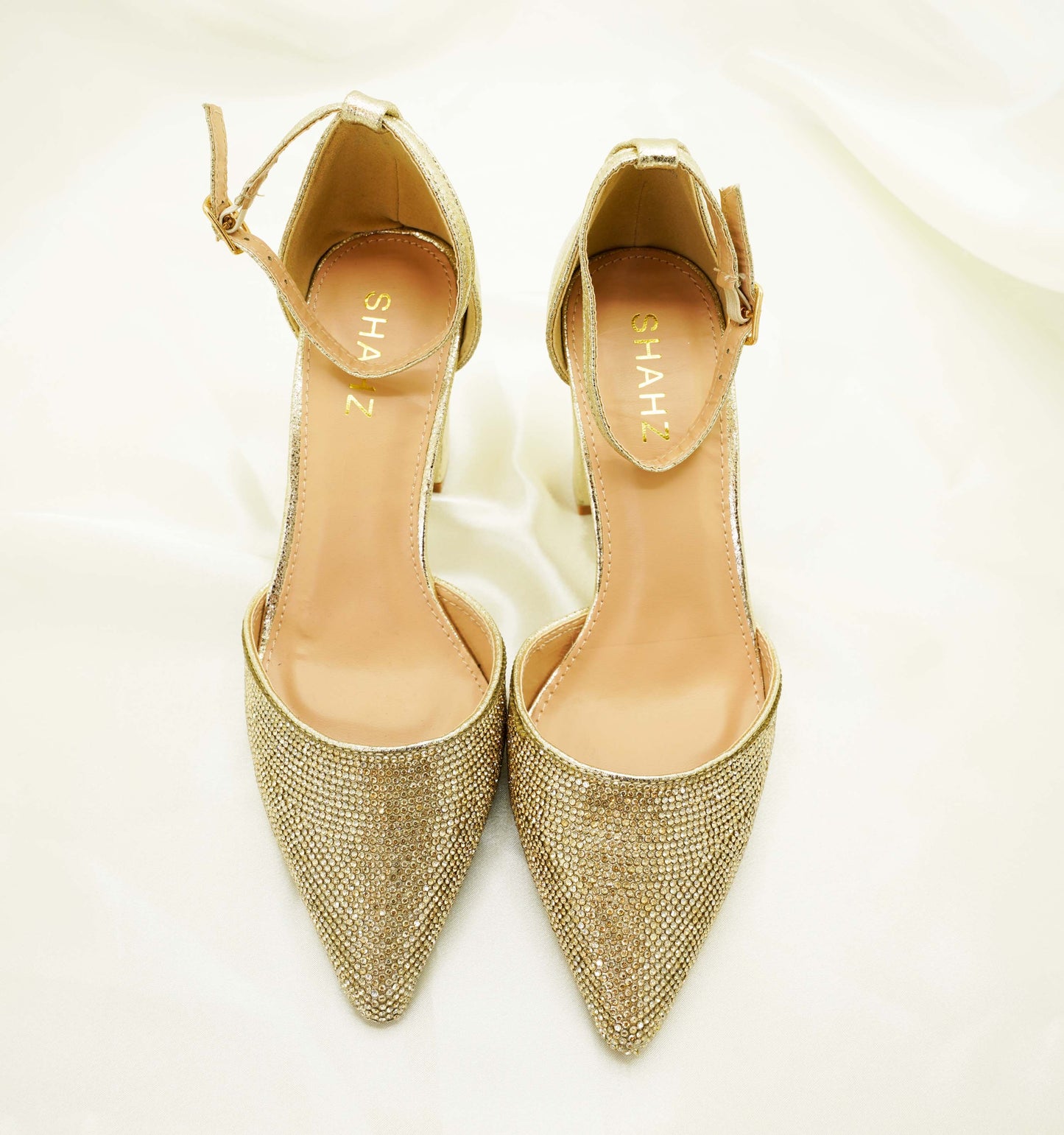 SHAHZ Party Glitter Heels – Pointed Toe Ankle Strap Sandals for Weddings, Eid & Formal Events
