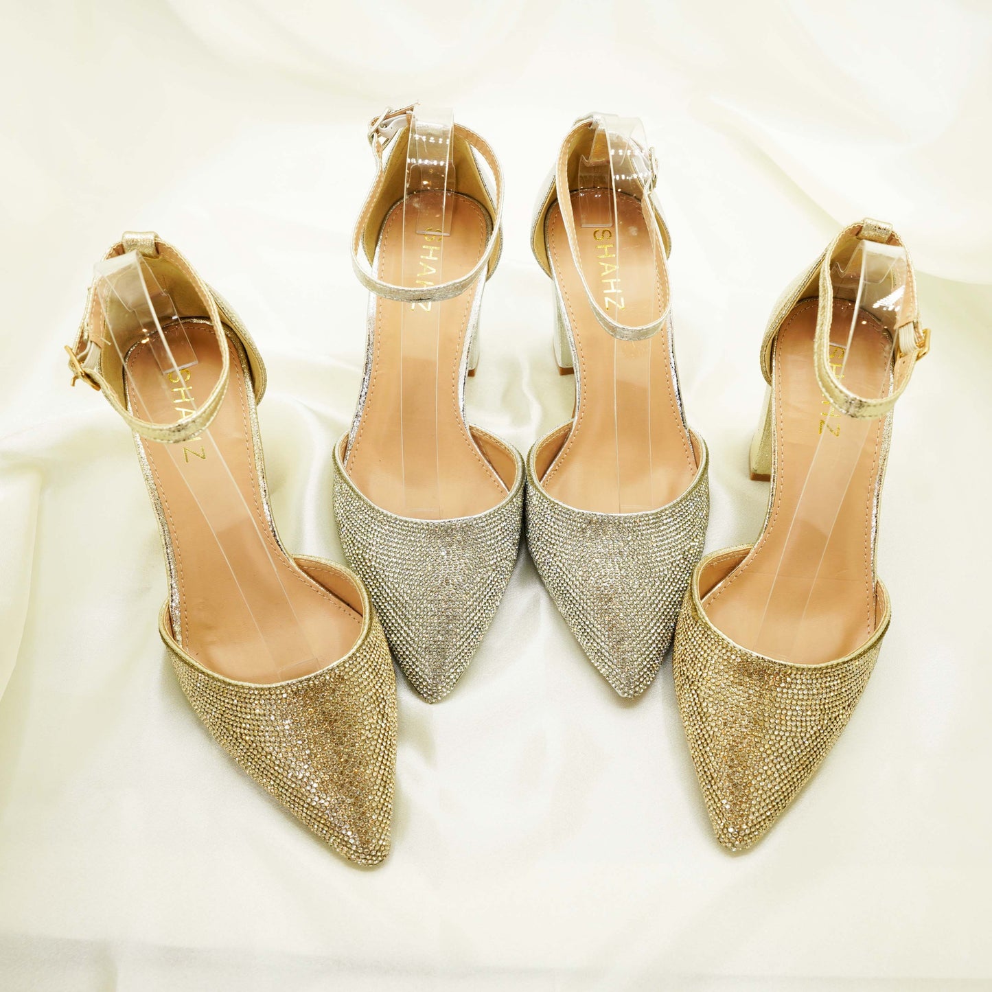 SHAHZ Party Glitter Heels – Pointed Toe Ankle Strap Sandals for Weddings, Eid & Formal Events