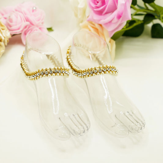 Bridal Anklet Set – 2 Piece Traditional Payal with Stone or Bead Detailing for Weddings & Festive Wear