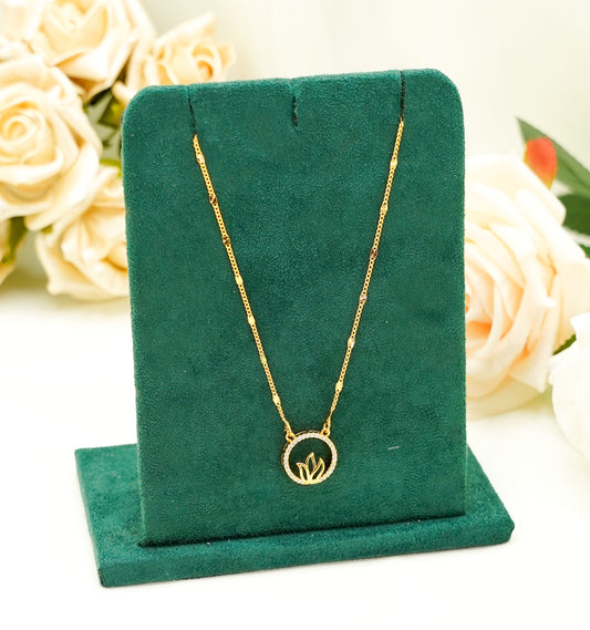 Round Floral Gold Plated Necklace
