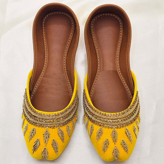 Yellow Embroidered Khussa – Modest Festive Footwear for  Women’s Mehndi, Eid & Cultural Celebrations