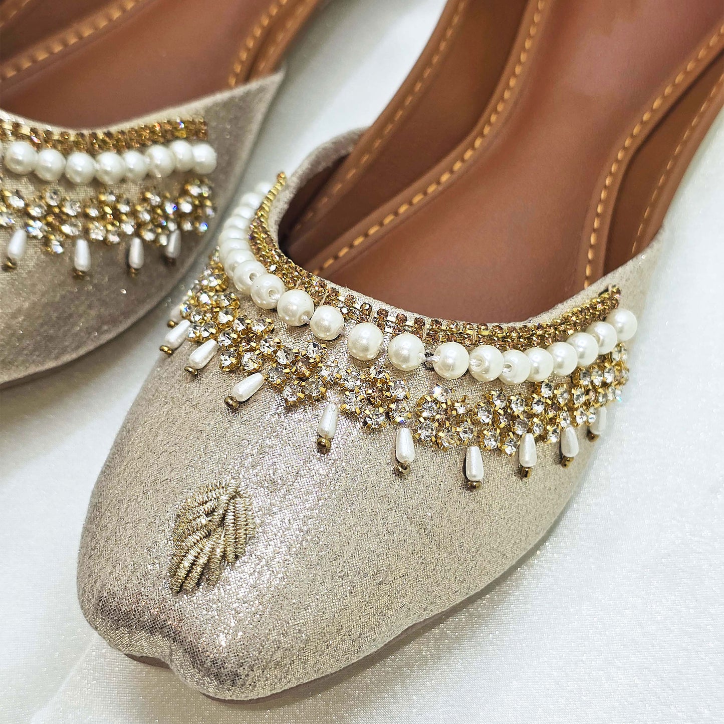 Champagne Pearl Khussa – Modest Bridal Footwear for  Women’s Nikah & Walima Events