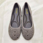 Shoes-09 Grey Flats – Round Toe Slip-On Pumps with Studded Rhinestone Detailing