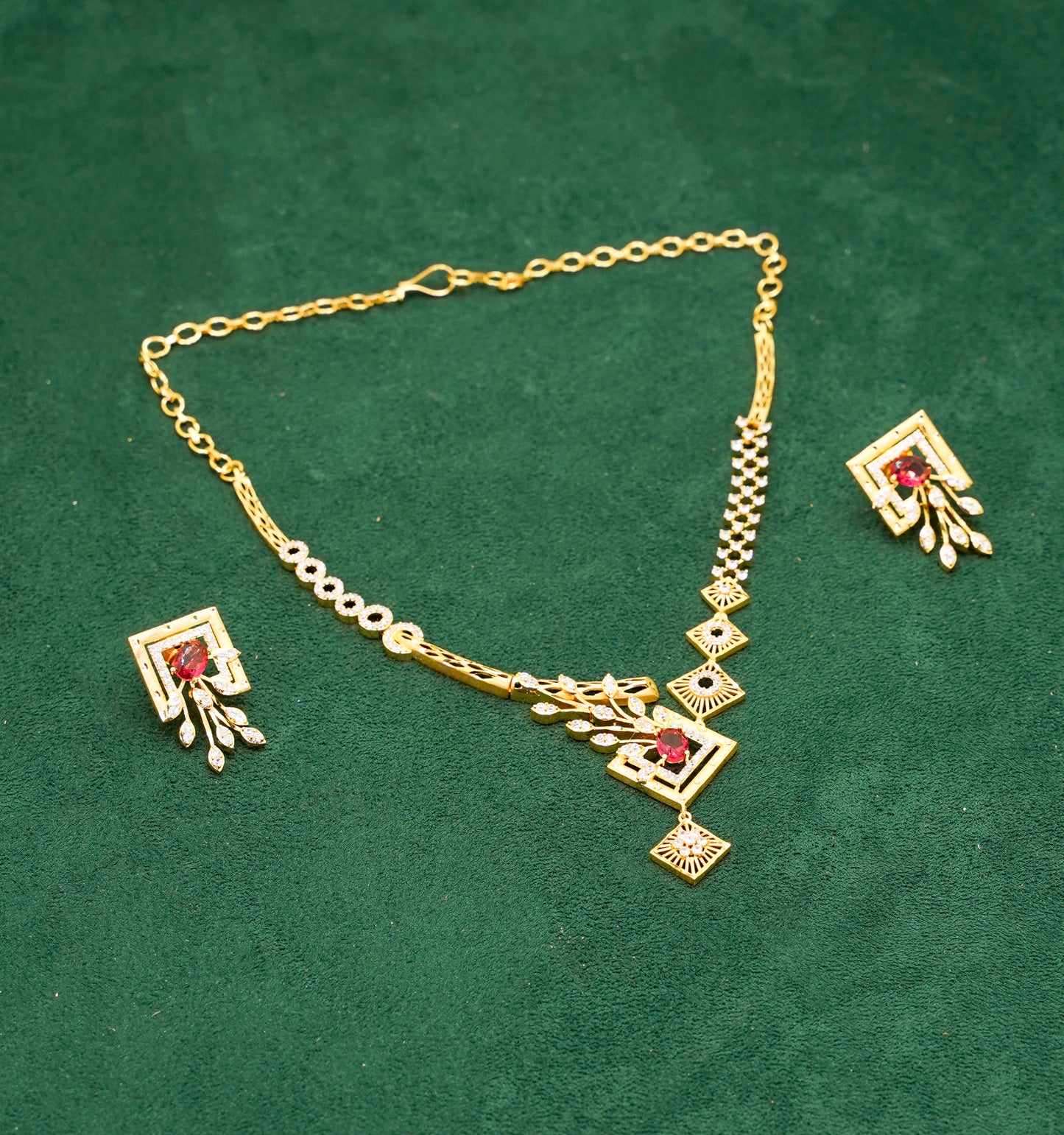 Square Gold Plated Necklace Set - Jewellery Necklace Set