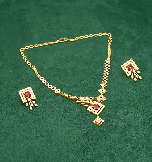 Square Gold Plated Necklace Set - Jewellery Necklace Set
